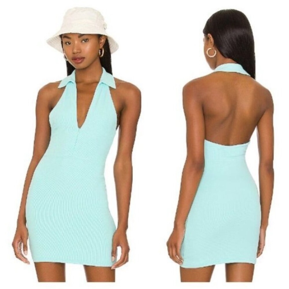 Revolve All The Way Talia Ribbed Mini Dress Aqua NWT Small